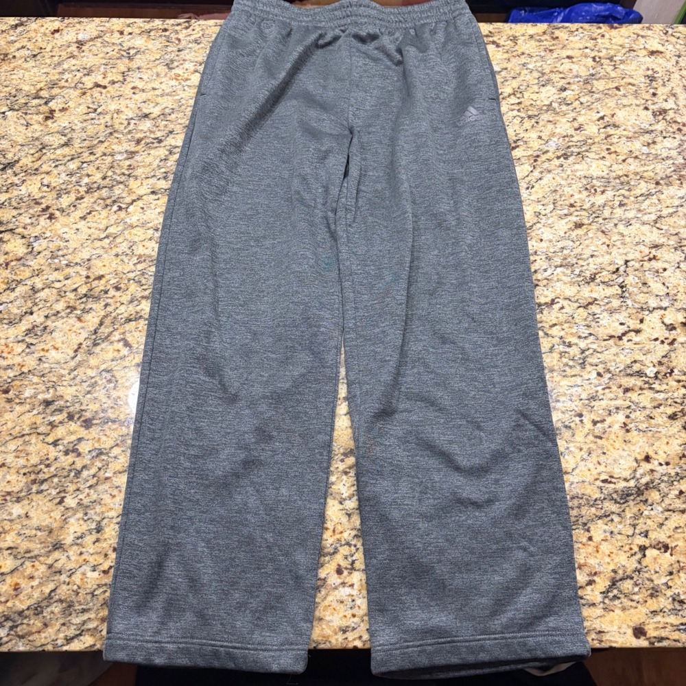 Adidas Mens Fleece Lined Sweatpants Gray Heather Straight Leg Pockets Size L